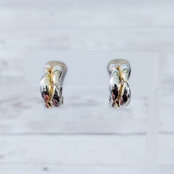 Vintage NJY Clip On Earrings Multi Tone Half Hoop 0.75" - Picture 1 of 12